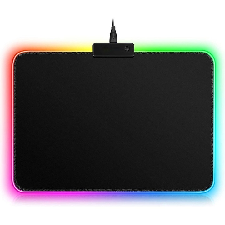 Mouse pad gaming cu iluminare led RGB, 13 moduri lumina, 35x25.5 cm