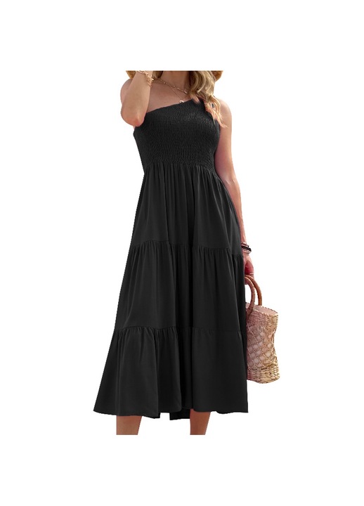 Rochie midi de vara, Poliester, Negru, S