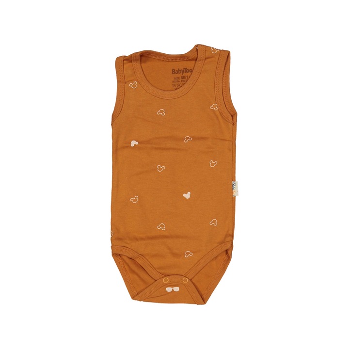 Body bebe tip maiou, Mickey Mouse, Motat, bumbac, caramiziu, Caramiziu
