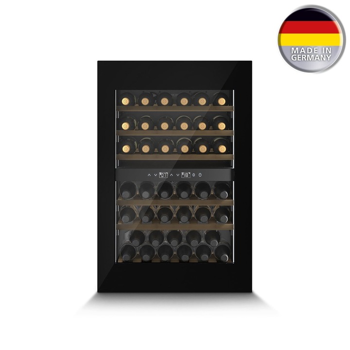Racitor de vin incorporabil Caso Germany, WineDeluxe WD 41, Dual Zone, H 89.1 cm, 41 sticle, app control, 5-20C, compresor, usa anti UV, deschidere push to open, inchidere soft-close, silentios, filtru de carbune, ventilatie activa, negru