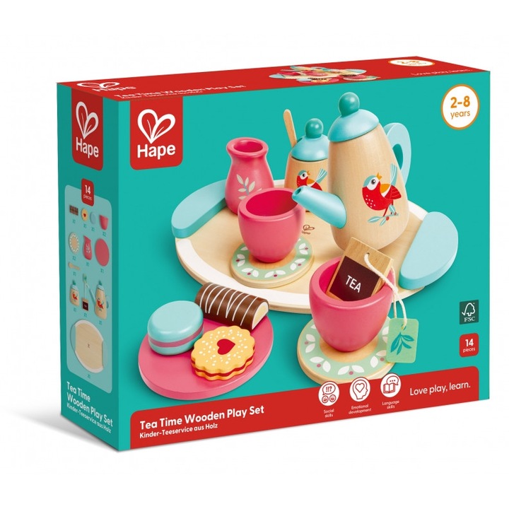 Set de joaca din lemn, Hape, Ora ceaiului, 14 piese