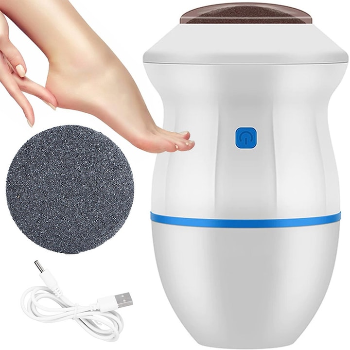 Pila Electrica pentru Talpi si Calcaie cu Capac, Alimentare prin USB sau Baterii, Alb