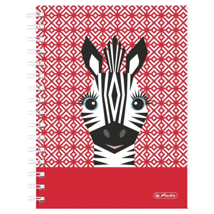 Тетрадка с двойна спирала А5, 100 листа, 70 г/м2, математика, твърди корици, Herlitz Cute Animals Zebra