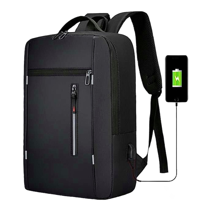 Üzleti laptop hátizsák, vízálló, USB töltőporttal, 17,3" fekete
