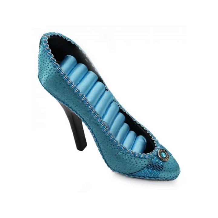 Ékszertartó cipő formájában, kék, 14 cm, Velve