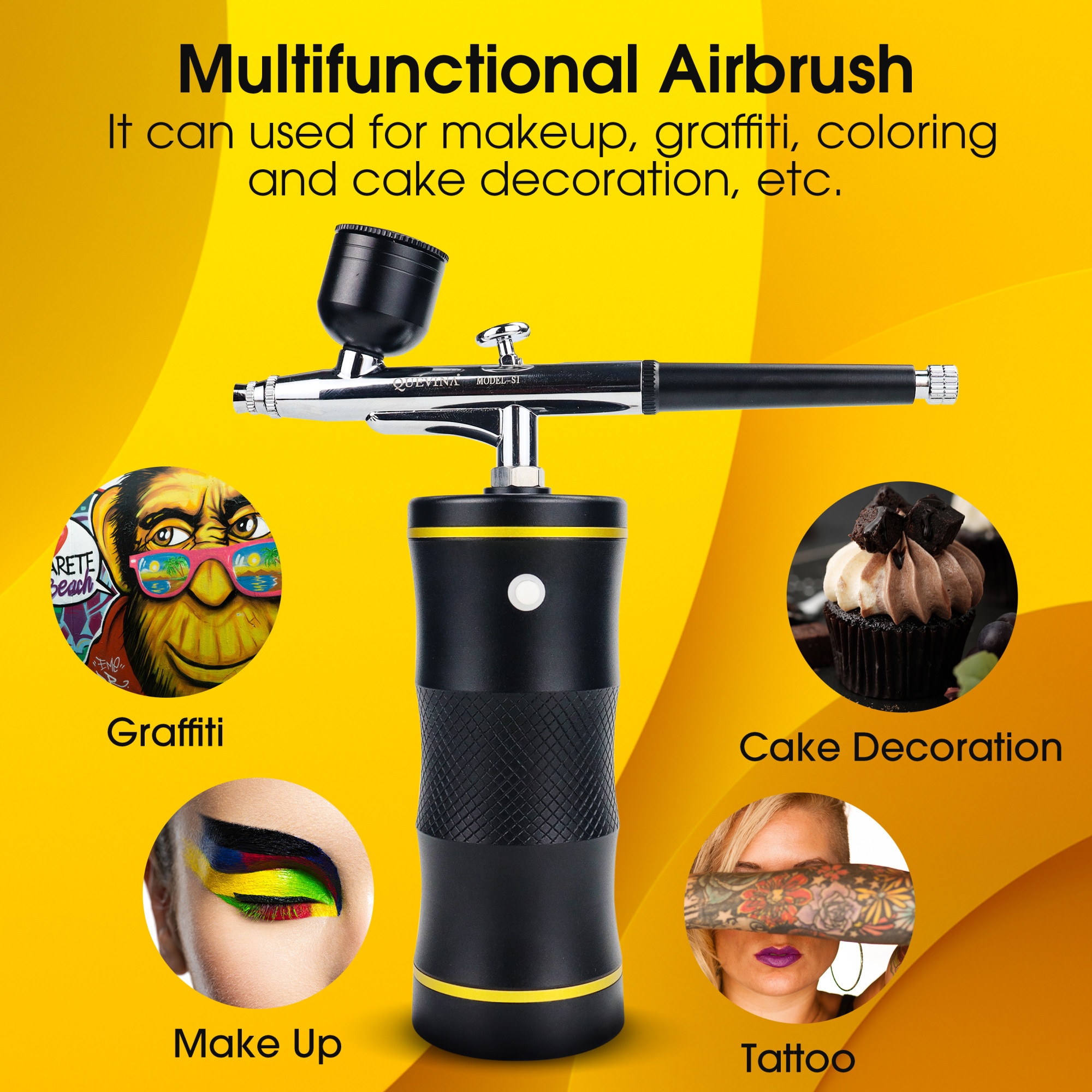 Set aerograf multifunctional Airbrush Quevina, pulverizator portabil, tatuaj semipermanent