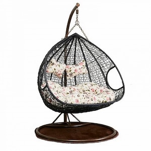 Leagan tip cuib DeHome® Luna 100 dublu cu suport si perna incluse multicolora cu imprimeu floral, greutate suportata 200 kg