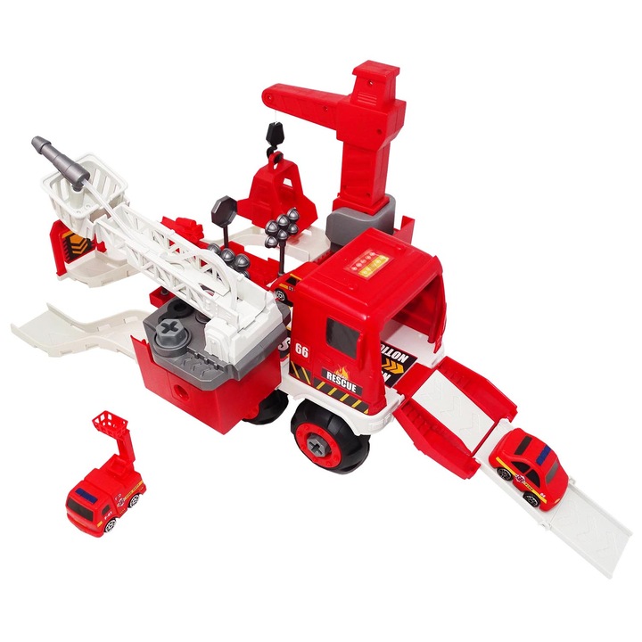 Комплект 2 в 1, Пожарна кола с маркуч за вода и писта за кола с аксесоари, 21 части, SALAMANDRA KIDS®