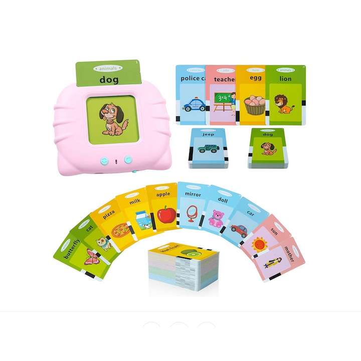 Olvasó és tanuló gépkészlet, oktatójáték gyerekeknek flash kártyaolvasóval 112 darab és 224 szó, 2 év+ rózsaszín