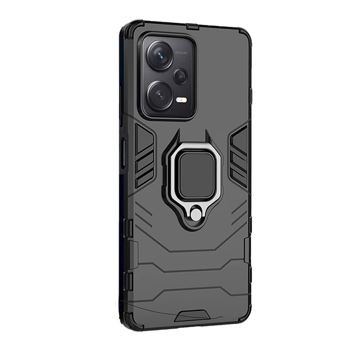 Husa G-Ring Defender compatibila cu Xiaomi Redmi Note 12 Pro Plus, Antishock Armor, Inel rotativ 360 grade, Magnet suport auto incorporat, TPU si PC, Black