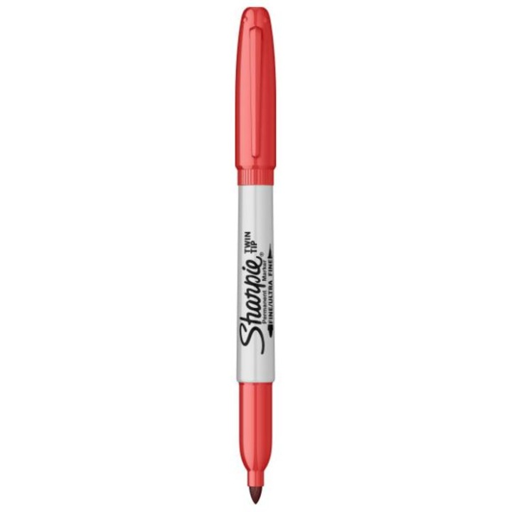 Marker permanent Sharpie dublu fine/ultra fine, rosu