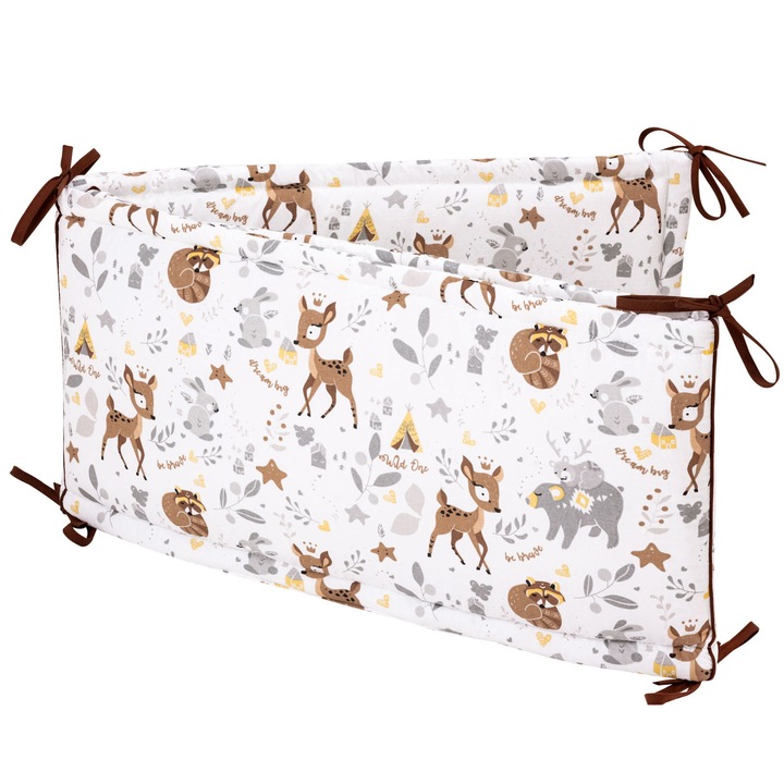 Protectie patut pentru copii, Jukki, Bumbac, 210 x 30 cm, Model animale, Multicolor