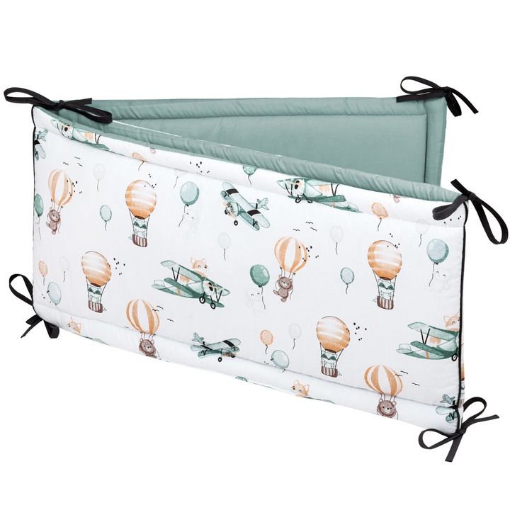 Protectie pentru patut, Jukki, Bumbac/Poliester, 210x30CM, Alb/Verde