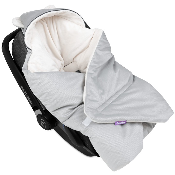 Paturica scaun auto, Jukki, Plus, Alb\Gri, 90x90 cm