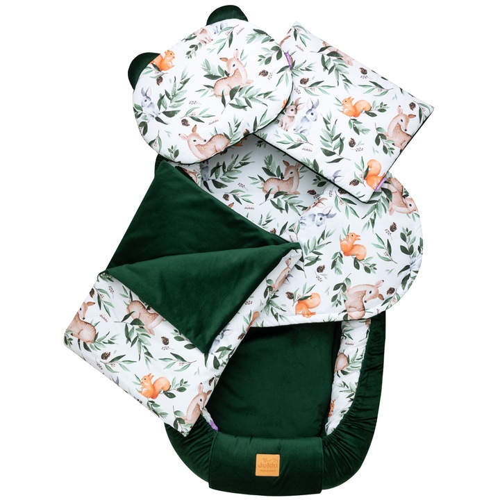 Set 5 piese pentru bebelusi, Jukki, Bumbac, Alb\Verde, XXL