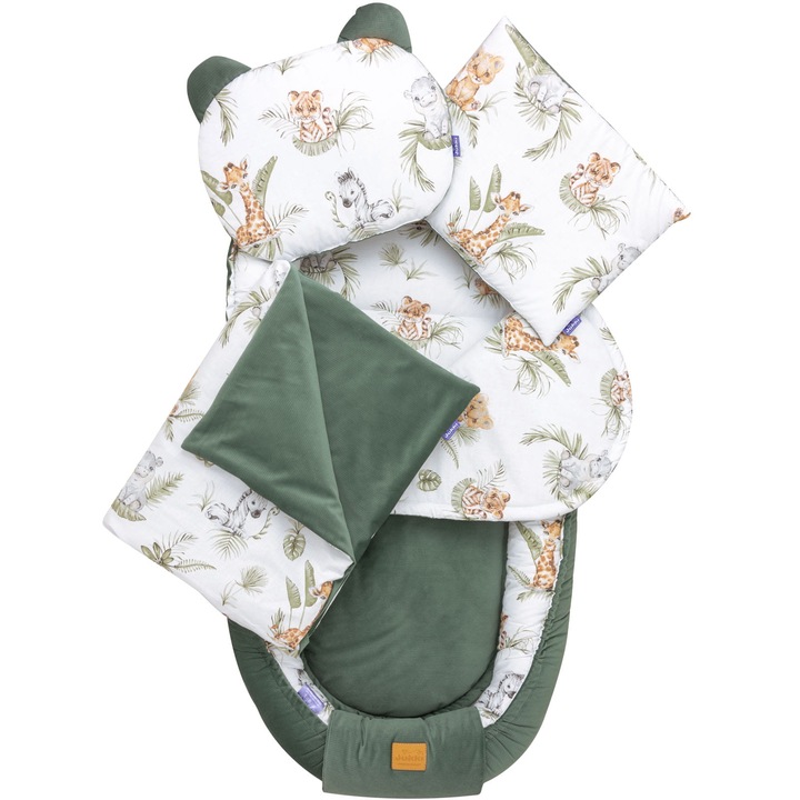 Set de 5 piese pentru copii, Jukki, Bumbac/Poliester, 120x65CM, Alb/Verde