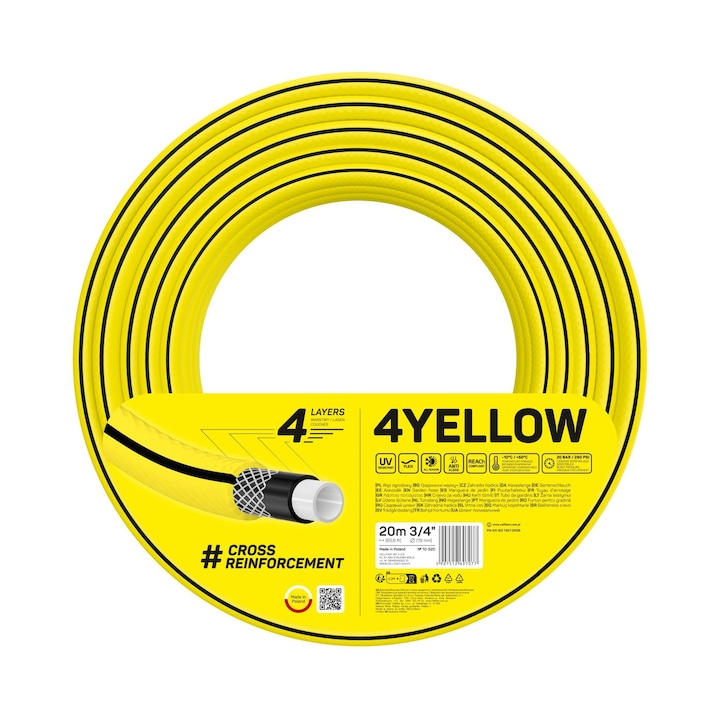 Cellfast 4YELLOW kerti tömlő, hossz 20 m, átmérő 3/4, 4 réteg, UV védelem, csavarodásgátló