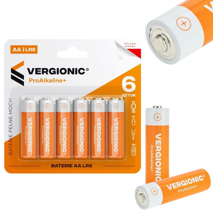 Set 6 baterii alcaline, Vergionic, 1.5V, Portocaliu