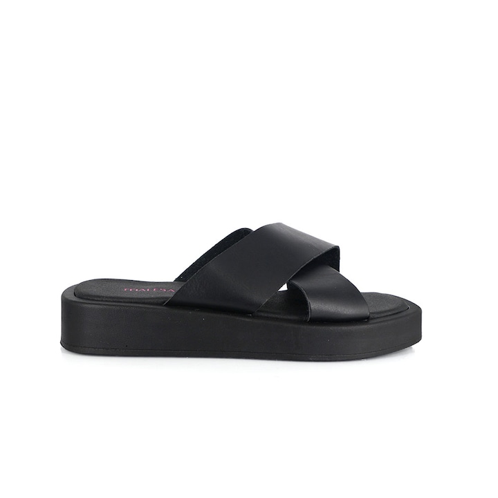 Saboti cu platforma pentru dama, Malesa, Piele sintetica, Negru, 37