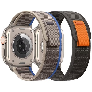 Set 2 curele smartwatch, Matcheasy, Nylon, Compatibila cu Apple Watch 45/44/42/49 mm, Negru-mat/Gri