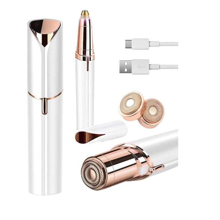 Set Epilator Facial si Epilator Sprancene, pentru epilare fara durere, cu incarcare prin USB, portabil, Impact Vision®