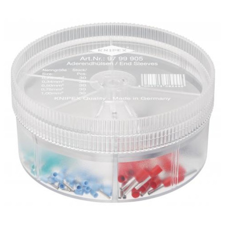 Set 150 pini terminali izolati Knipex asortati 0.25 - 0.75 mm² cu dozator