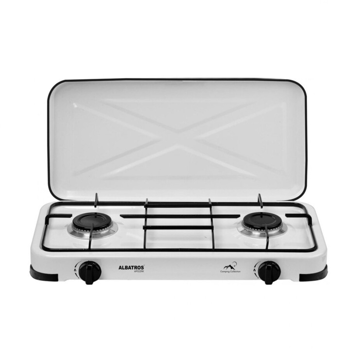 Plita gaz Gasmaster BG-02BM, 2 arzatoare, alb, 58x34cm