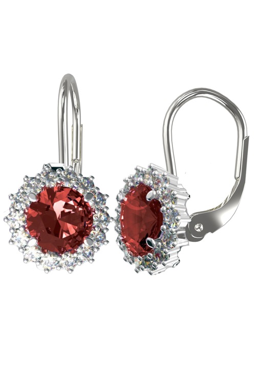 Cercei pentru femei A-B, Granat, Zircon, 925 argint, incuietoare franceza