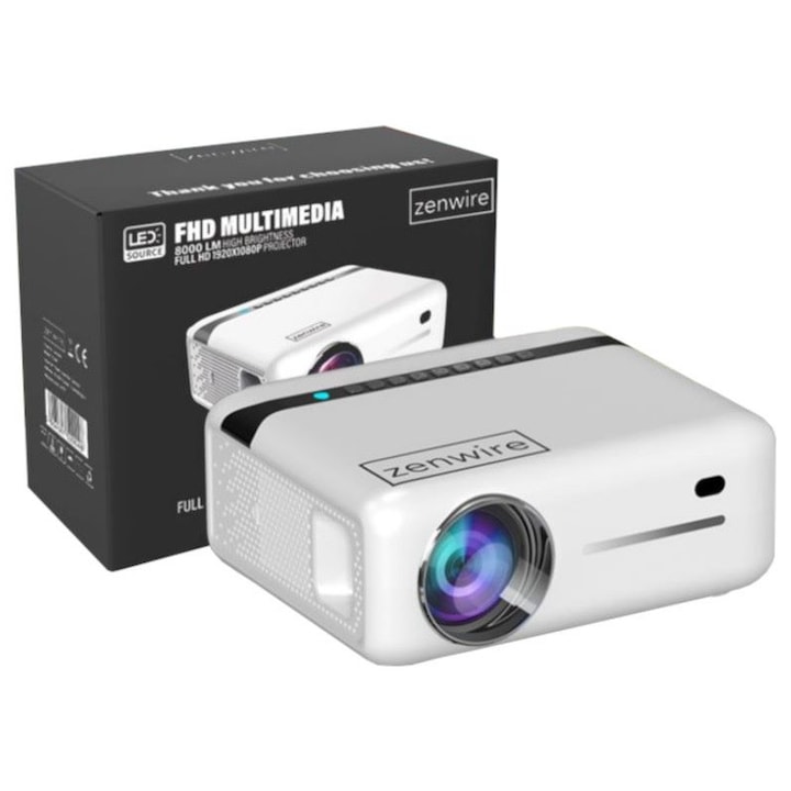 Проектор Zenwire e520h, Full HD, 4K, 8000 lm, 2000:1, WiFi 2.4/5 GHz, Android 9, Bluetooth 5.0, HDMI, USB