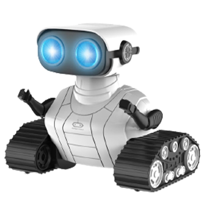 Robot inteligent cu telecomanda, sundiguer, Interactiv, reincarcabil, Lumina LED, Material Plastic/Componente electronice, Alb/Negru