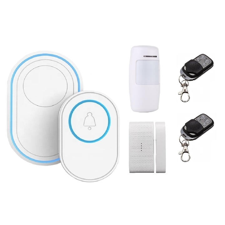 Kit securitate, sonerie inteligenta WiFi, Tuya, Smart Life, detector miscare, senzor magnetic si telecomanda