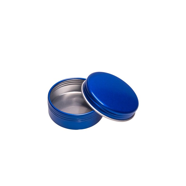 Recipient cosmetic de tip cutie din aluminiu pentru creme, lotiuni sau geluri 20 g, albastru