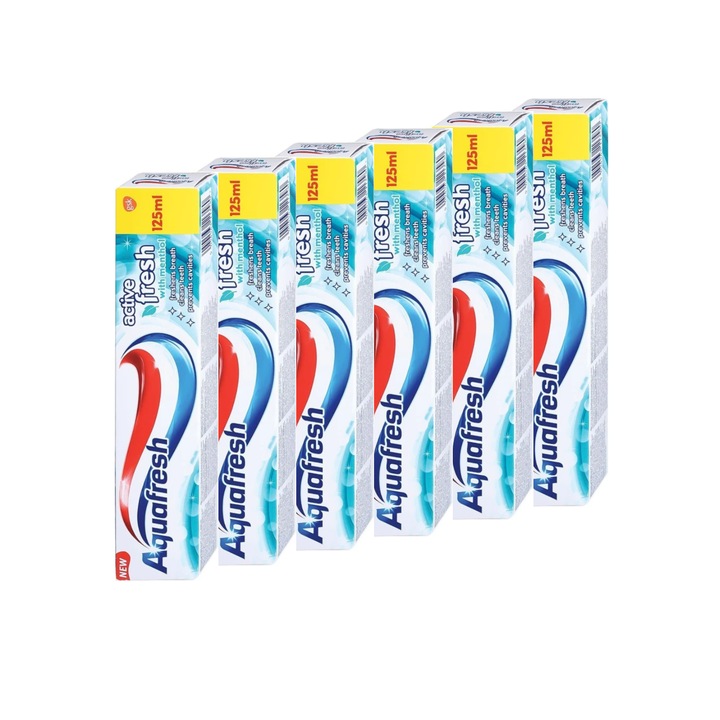 Комплект от 6 бр. Aquafresh Active Fresh Menthol паста за зъби, 125 мл