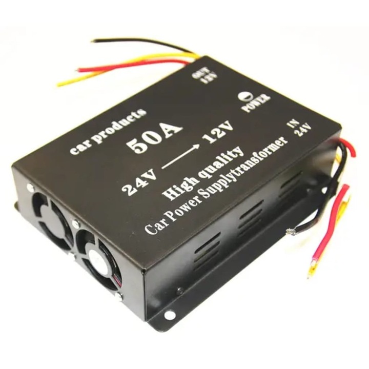 Convertor 24v in 12v 50 Amperi cu 2 Ventilatoare pentru Camioane, Auto, Tir, Utilaje, coborator de tensiune