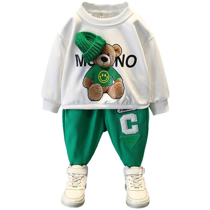 Set Baieti Bluza si Pantaloni Ursulet Verde, Verde