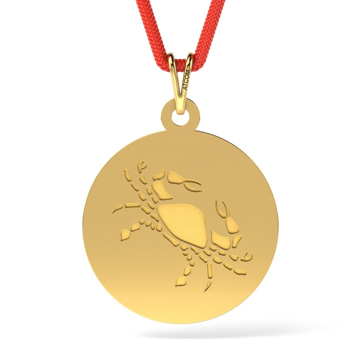 Висулка рак от жълто злато с шнур