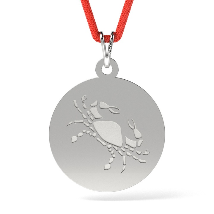 Висулка от бяло злато с шнур с мотив Рак