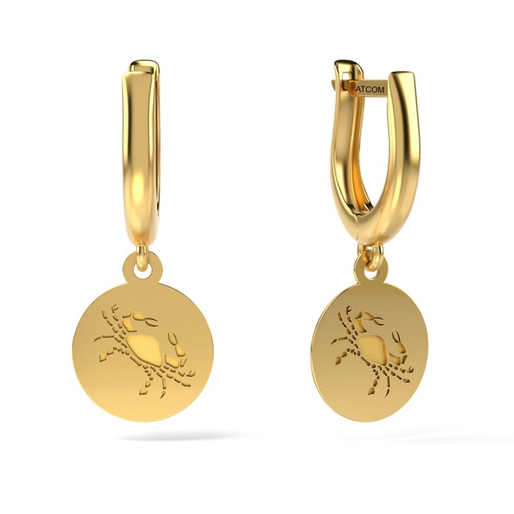 Обеци от жълто злато Рак модел