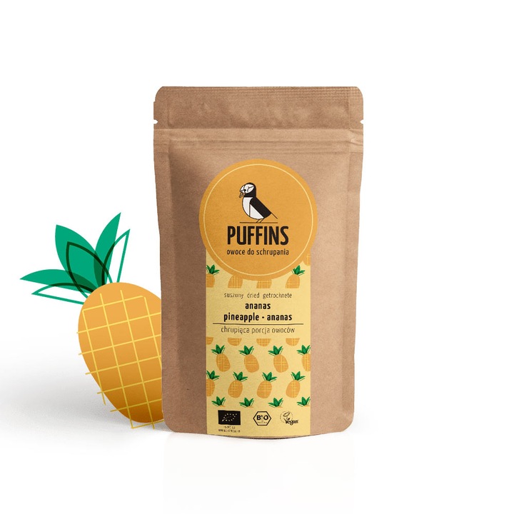 Ananas deshidratat crocant BIO, Puffins, 40 g