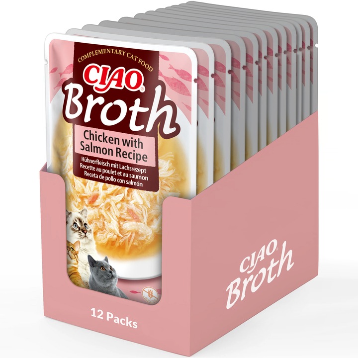 Hrana umeda pentru pisici CIAO Broth, Pui si Ton, 12 x 40g