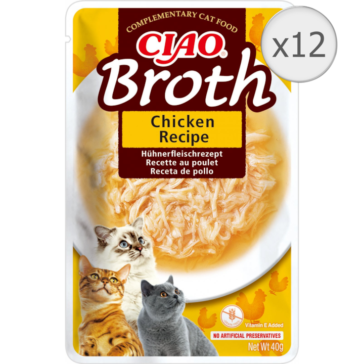 Hrana umeda pentru pisici CIAO Broth, Pui, 12 x 40g