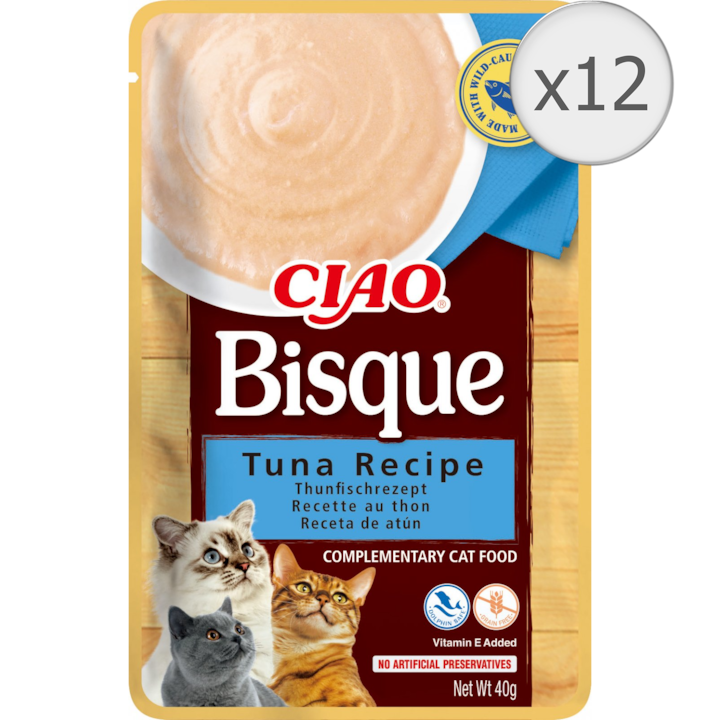 Hrana umeda pentru pisici CIAO Bisque, Ton, 12 x 40g