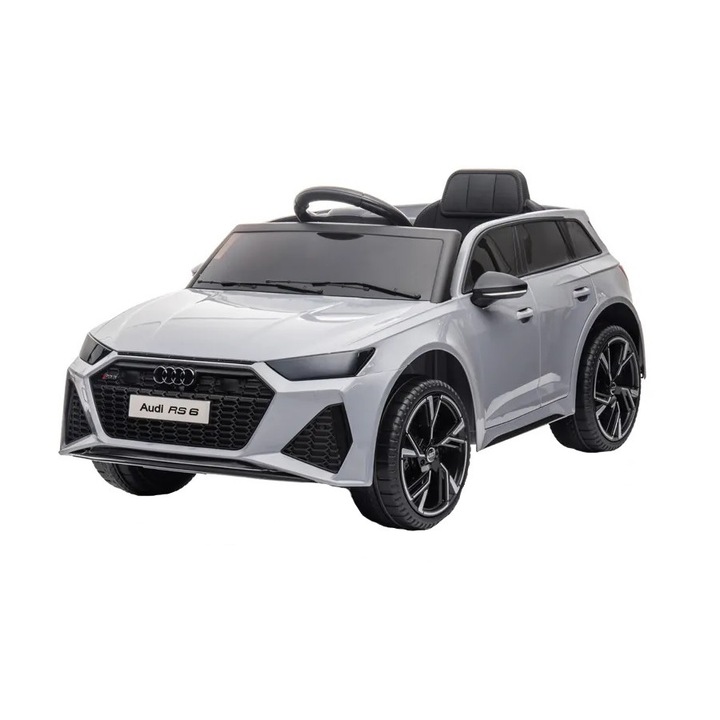 Masinuta electrica pentru copii Audi RS6 Grey cu roti EVA 70W, telecomanda, pornire la buton, roti Eva si scaun piele