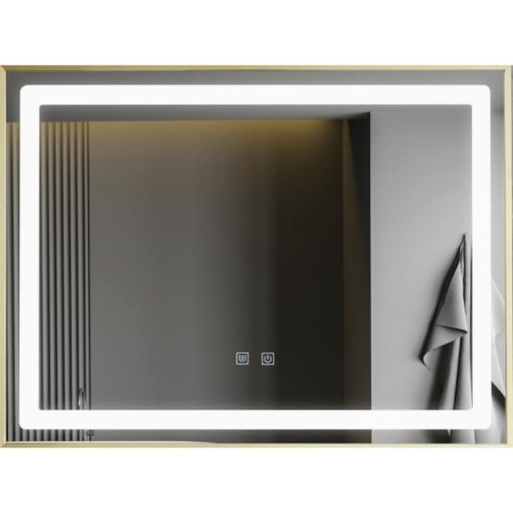 Oglinda Led Si Touch Cu Functie Dezaburire, Rama Bronz Antichizat 80 x60 cm