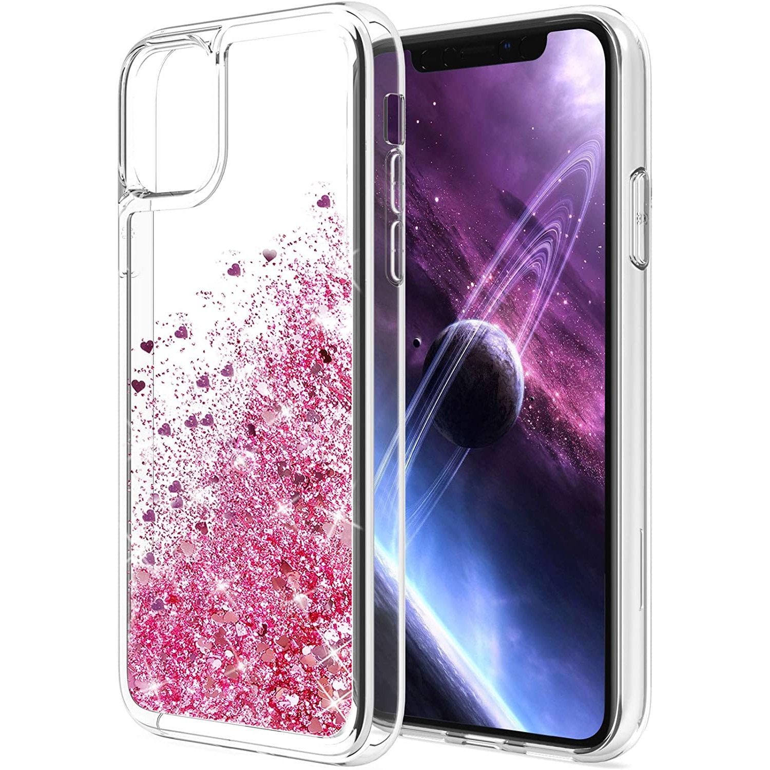 Husa compatibila cu iPhone 13 cu Apa si Sclipici, Lichid si Glitter, Fashion, Roz, PlanetPhone