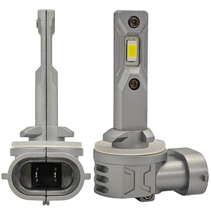 Bec LED auto, motoLEDy, model 881, H27/2, Set 2 bucati, 4500 lumeni, Tensiune 10-30V, Cu functie CANBUS, Pentru lumini de zi DRL, lumini de ceata, Alb Xenon 5500K, Unghi de iluminare 360°, Durata de viata 50.000 ore, Rezistent la socuri