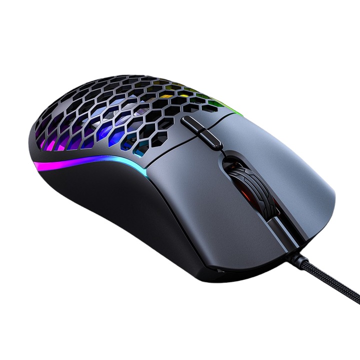 Геймърска мишка с LED осветление, 7 бутона, dpi регулируема до 7200 dpi, ергономичен дизайн, черна