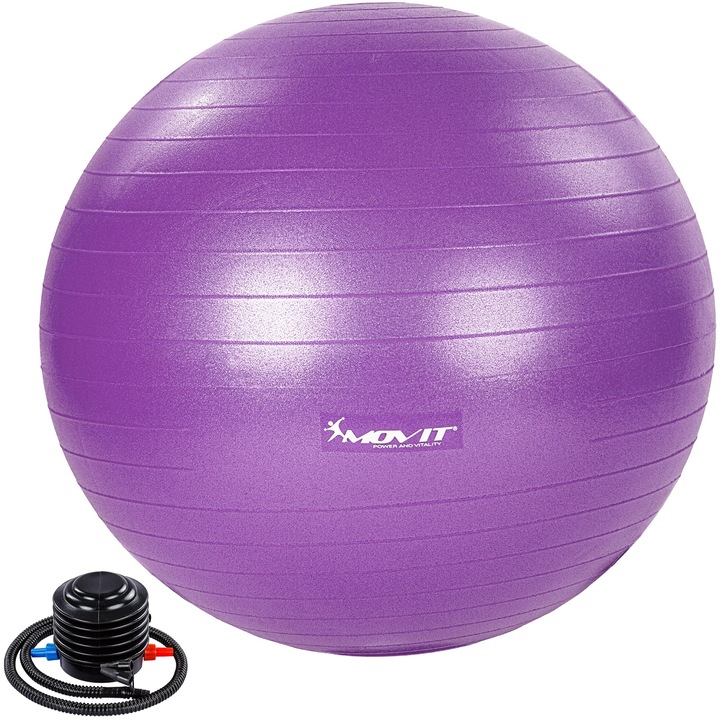 Minge de exercitii, MOVIT®, cu pompa de picior, 85 cm, violet