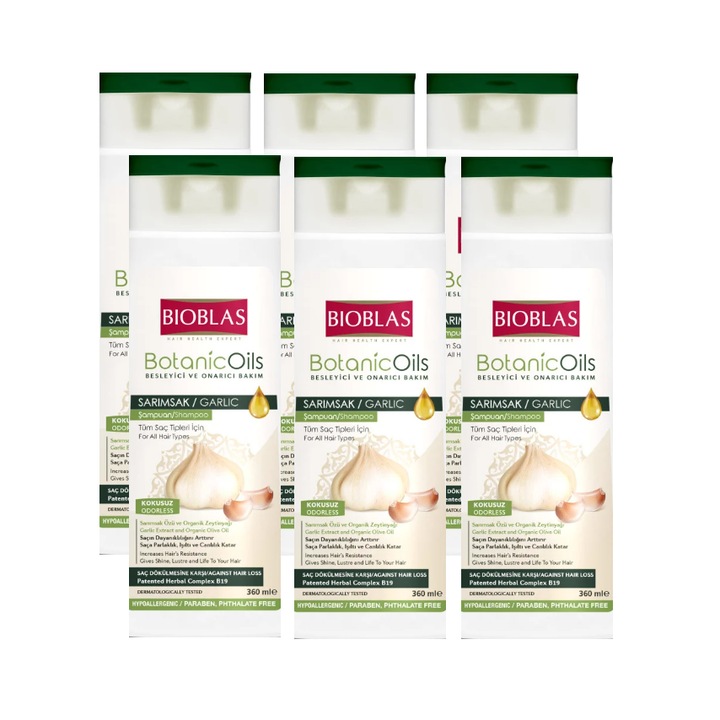 Set 6 x Sampon anti-cadere Bioblas cu extract de usturoi pentru toate tipurile de par, 360 ml