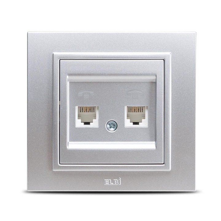 Priza Dubla Telefon Elbi Zena ST Gri Metalizat